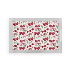 Charming Cherry Acrylic Serving Tray, Perfect for Entertaining, Home Decor, Summer Parties, Gift for Hostess, Kitchen Essentials Birthday Plates Aesthetic Colorful Spring Clear