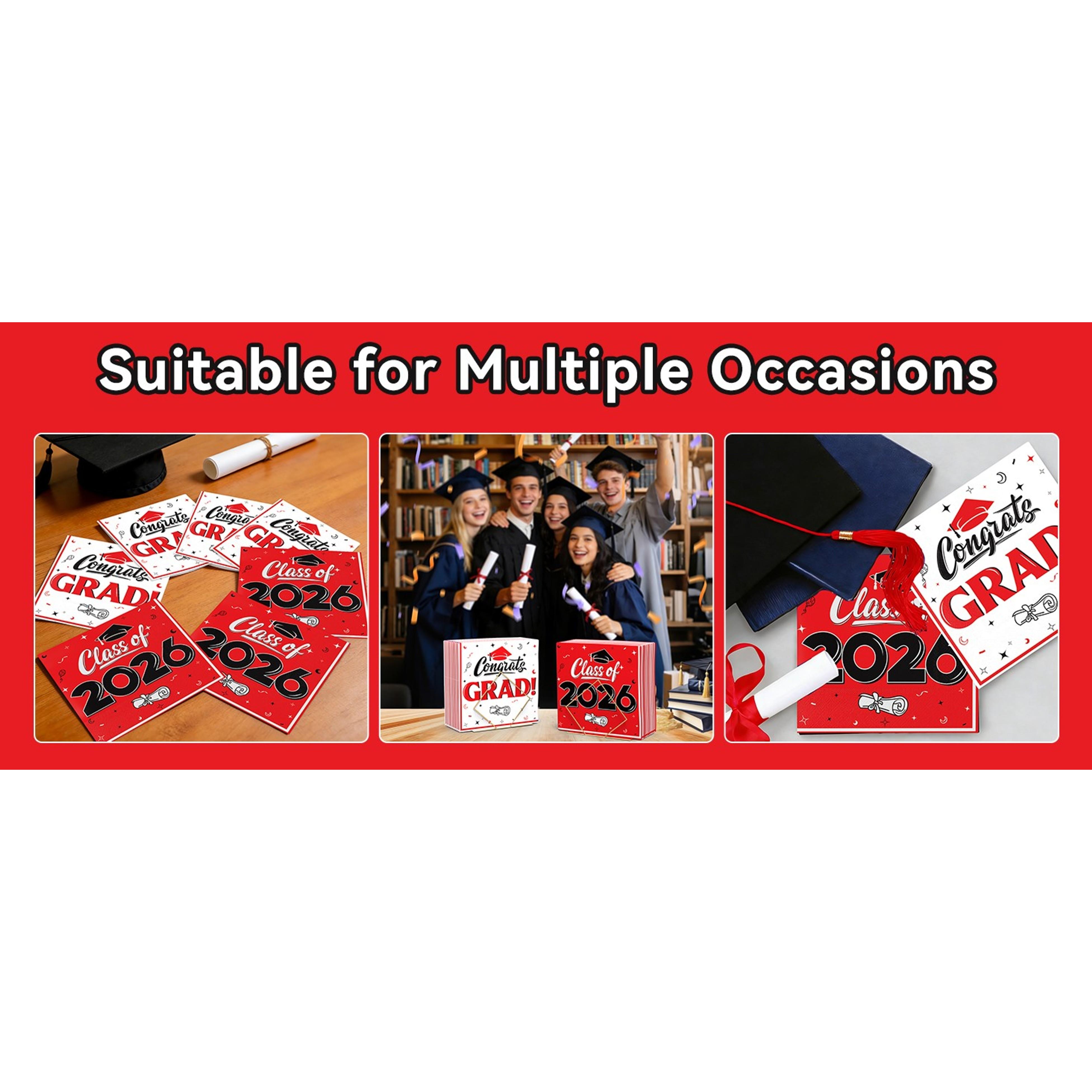 Graduation Cocktail Napkins Class of 2026 80 Pack Congrats Grad Disposable Paper Napkins for College High School Graduation Party Decorations 5x5 Inch Red