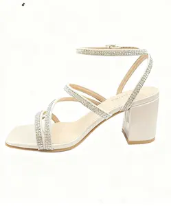 Women’s Rhinestone Block Heel Sandals – Silver, Black, White & Nude Party Heels