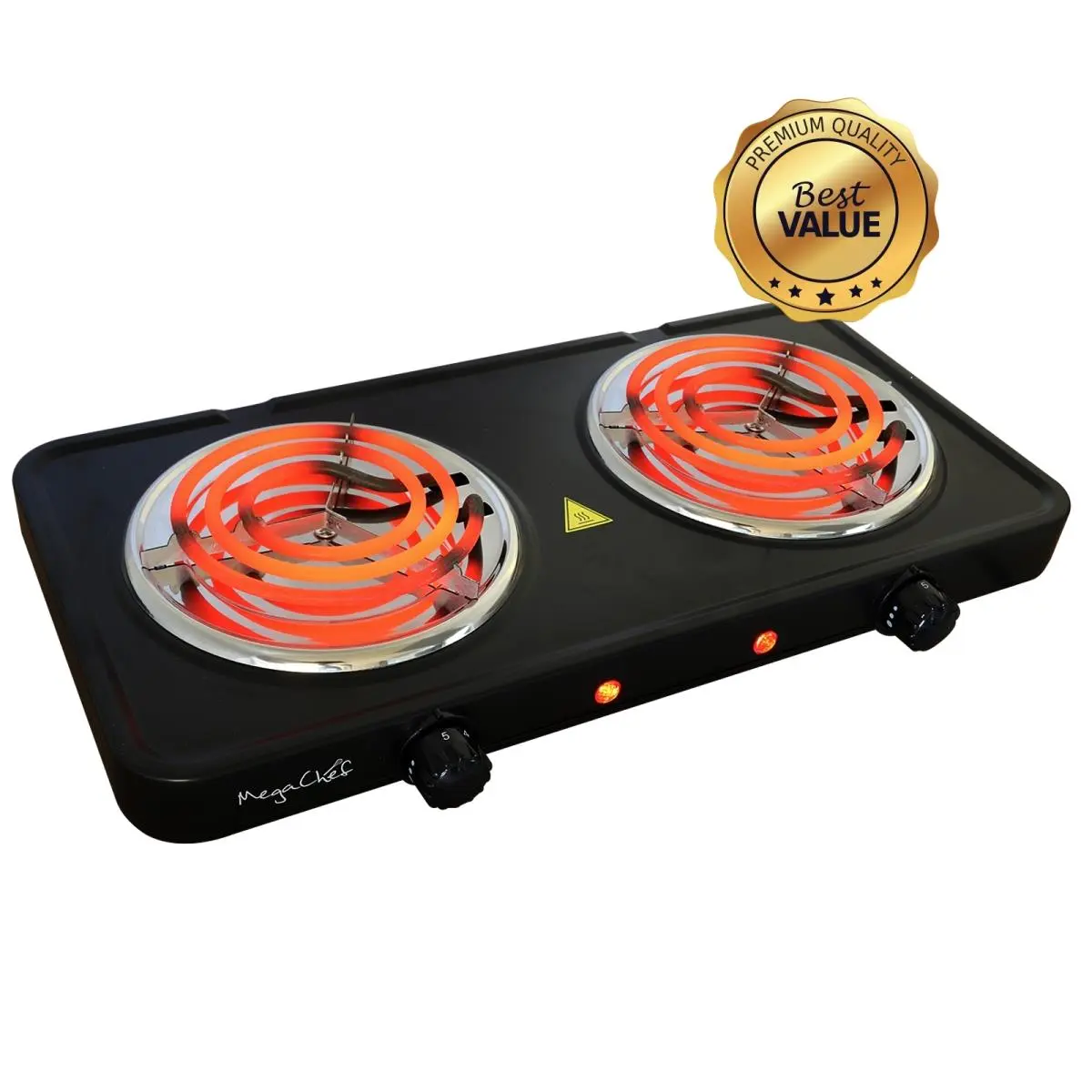 MegaChef MC-2012A-B-RB Electric Easily Portable Ultra Lightweight Dual Coil Burner Cooktop Buffet Range, Matte Black