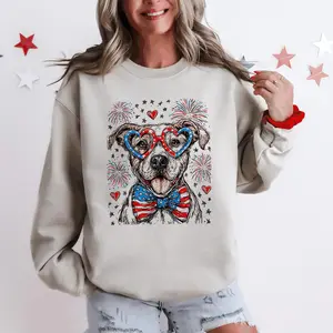 Pitbull Terrier Patriotic Dog, USA, America, Pet Lover, 4th of July Sweatshirt, Crew Neck, Women's, Crewneck