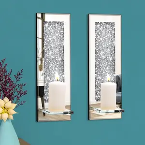 Crush  Wall Candle Holder Set of 2, Rectangle  Mirrored Candle Sconces, Home Wall Decoration for Living Room,Dining Room & Bedroom