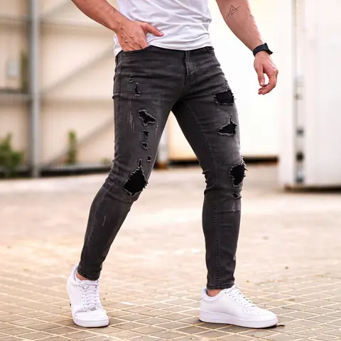 GINGTTO Men's Slim Fit Ripped Stretch Skinny Jeans Distressed Tapered Leg Fashion Pants