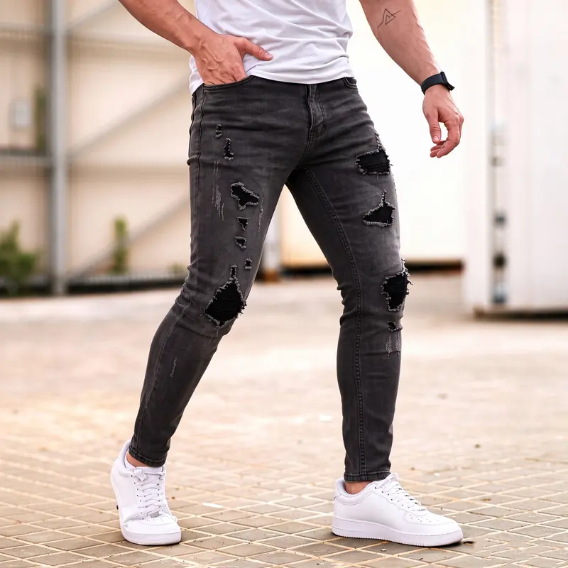 GINGTTO Men's Slim Fit Ripped Stretch Skinny Jeans Distressed Tapered Leg Fashion Pants