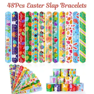48pcs Easter Slap Bracelets – Easter Egg Hunt Fillers, Easter Basket Stuffers & Easter Gifts for Kids, Boys & Girls Ages 3–8 – Easter Party Favors