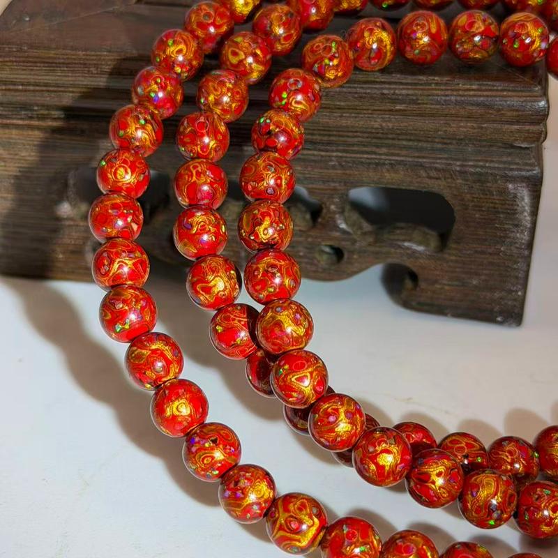 Lacquer Mala Necklace 108 beads 7mm+ Opal Inlaid Collection