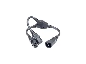 Nippon Labs 16AWG 1-to-2 Power Cord Extension (IEC-60320-C14 to IEC-60320-C13 x 2), SJT, Black Color, 14 inch Power Cord Splitter C14 To C13 X 2, 30POW-10W1-161413Y-14