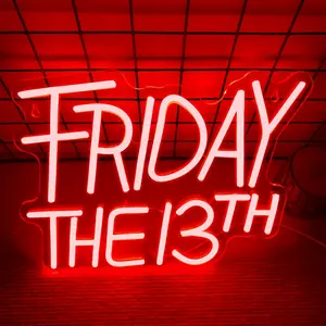 Friday the 13th Neon Sign, Vintage Horror Movie Neon Light Wall Sign for Movie Theme Halloween Party Bar Decor Horror Room Gifts(13.3 * 10.6in)