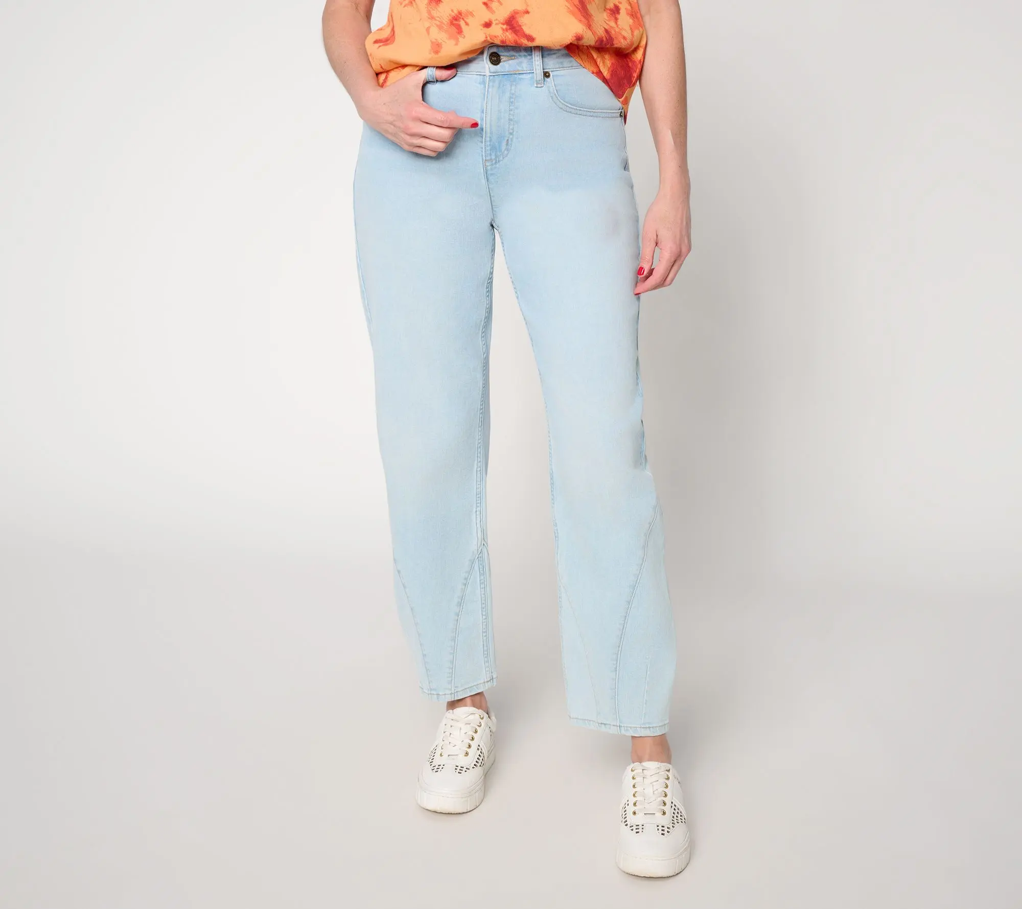 LOGO by Lori Gold Petite Indigo Seamed Ankle Jeans