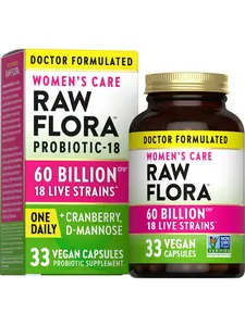 Raw Flora Women’s Care Probiotic, 60 Billion CFU, 33 Vegan Capsules, Supports Gut & Microbiome Balance