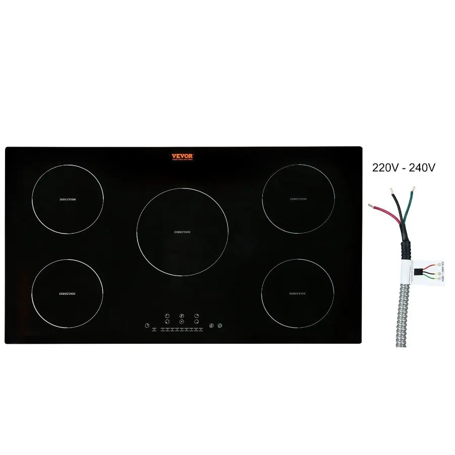 VEVOR Built-in Magnetic Cooktop, 36-in 5-Burner Cooking Appliance, 9200W 9-Heating Level Stove Top with LED Display Touch Screen, Child Lock, Over-Temperature Protection, Heat Resistant, Cooking Appliances, 9200W Power