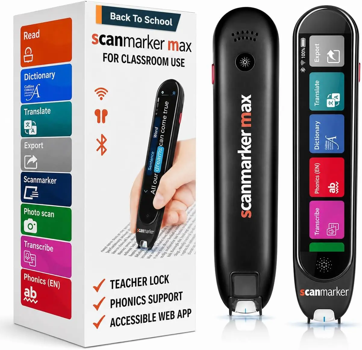 Scanmarker Max Reading Pen – Designed for Classroom Support with Phonics Assistance, Lock Function and Assistive Web App