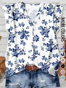 Women's Casual Floral Print Shirt, Minimalist Style, Perfect for Spring Summer Vacation, Emery Rose Fashion Top