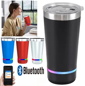 New upgraded version 2-in-1 Smart Insulated Tumbler with Bluetooth Speaker 20oz Stainless Steel Coffee Mug with RGB Ambient Light Travel Cup for Outdoor Party Perfect Gifts for Men Women Protable Music Cup