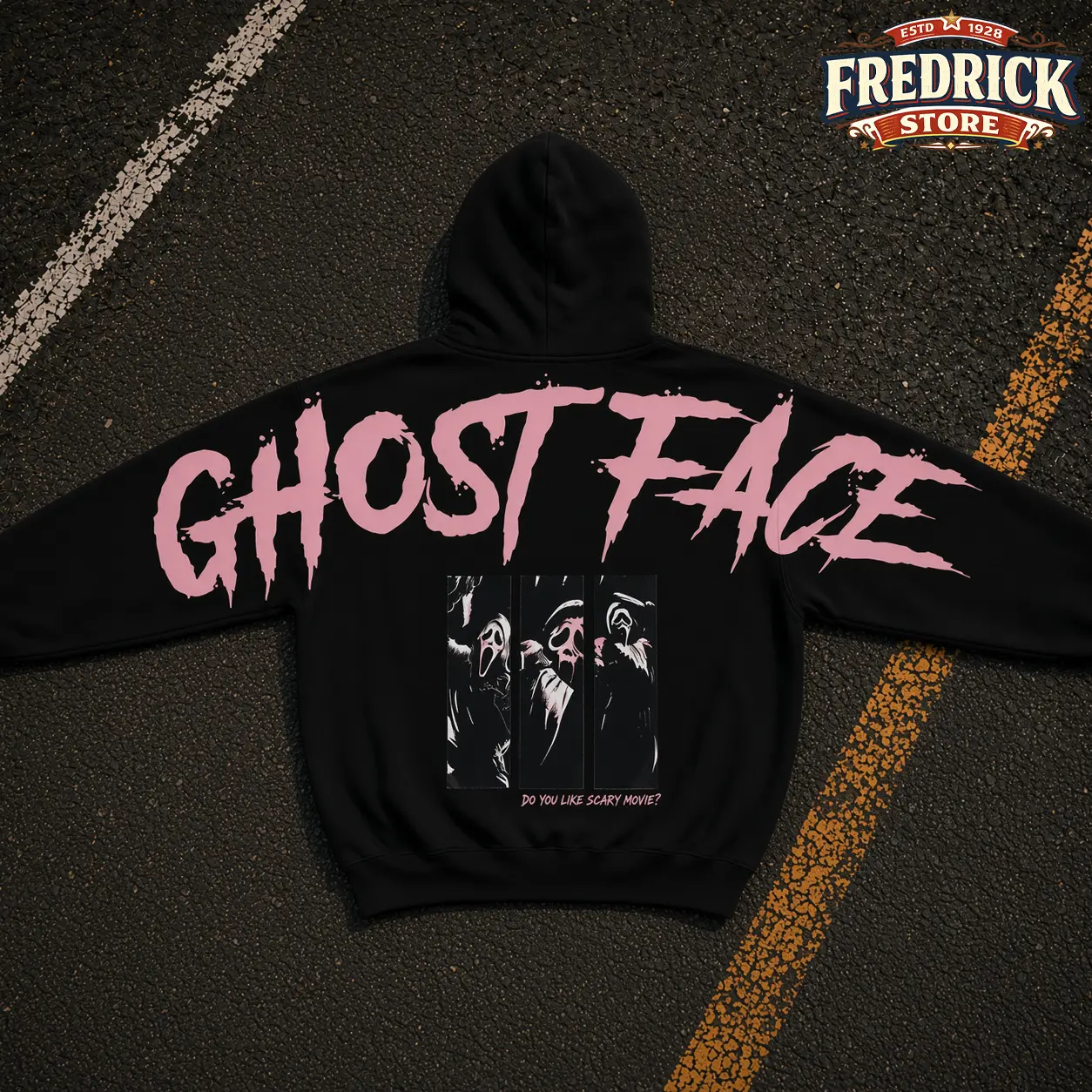 Ghostface Pink Scream Movie Horror Firm Club Shoulder-to-Shoulder Back Lettering Sweatshirt Hoodie, Halloween Scream Movie Graphic Tee, Spooky Season, Gift for Him and Her, Vibes