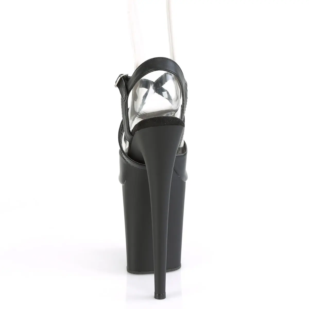 Women's Platform Sandals in Black Synthetic PU, High Impact Peep Toe Statement Footwear with 8-Inch Heel and Criss-Cross Ankle Strap