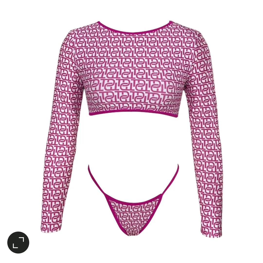 2 Piece Bikini Set | Tebo Dambe Signature TD Monogram Long Sleeve Bikini Beachwear
