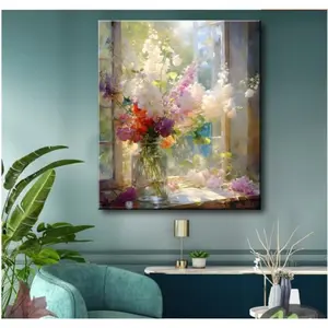 Colorful Flower Framed Canvas Wall Art, Watercolor Floral Bathroom Wall Decor, Spring Nature Wall Painting, Multicolor Botanical Art Print for Living Room, Bedroom, Office - 12X16