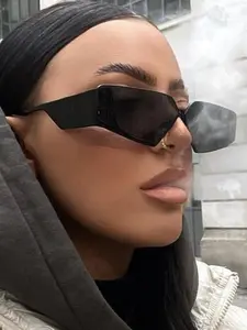 Unisex Street Trend Geometric Frame Sunglasses, Trendy Semi-rimless Thin Sunglasses for Everyday Use, Fashion Cool Accessories for Outdoor Activities, Trendy Casual Sunglasses, Modern Trendy Sunglasses