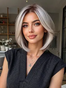 Topshe 13x6 Silk Lace Front Wig, Cream Color Highlights Short Hair, Glueless Bob Wig, Lightweight Breathable, Natural Parting, Suitable for All Seasons