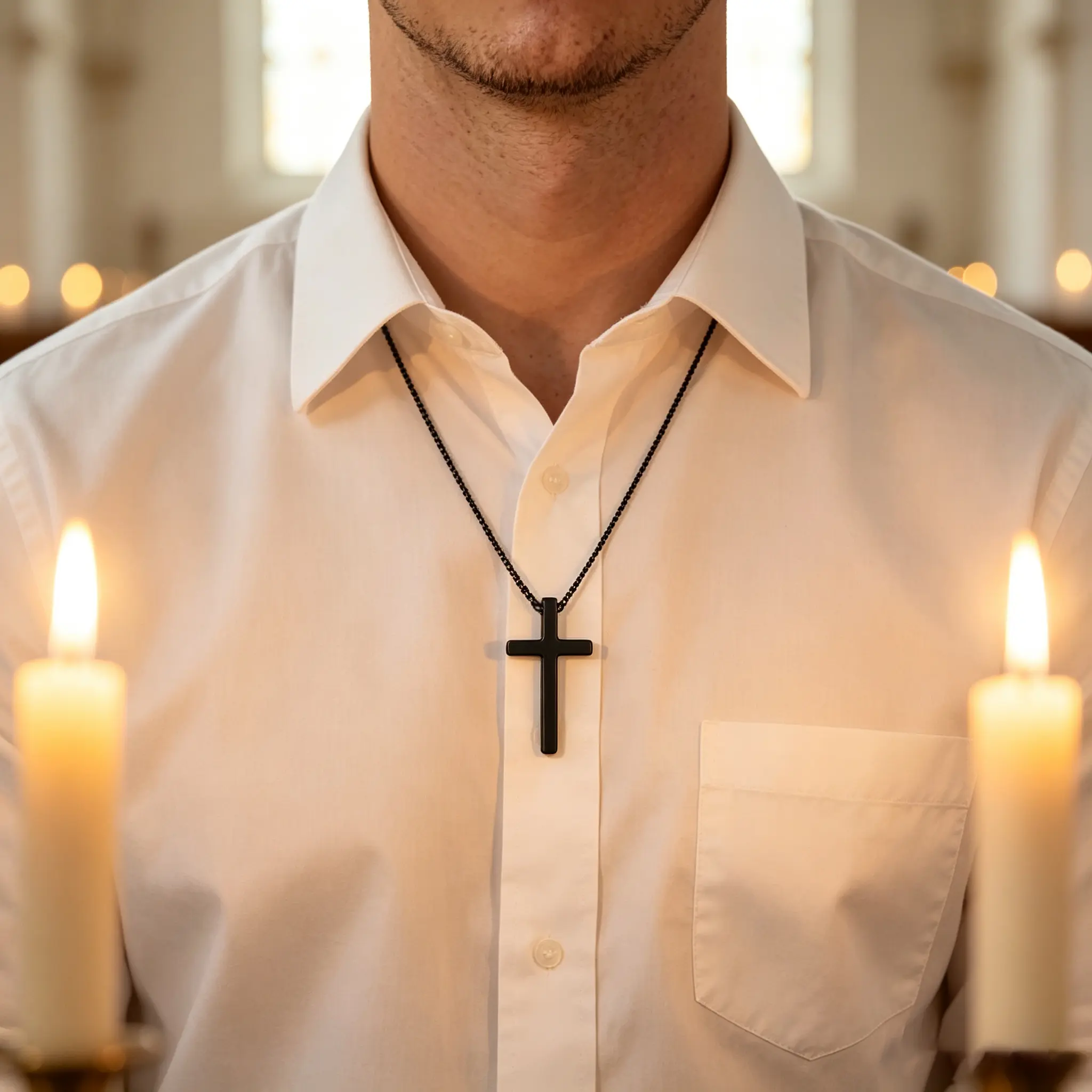 Men's Black Stainless Steel Necklace with Minimalist Cross Pendant, 24-Inch Long Cuban Link Design Chain for Daily Wear, Men's Accessories, Cross Necklace, Black Cross Detail Necklaces