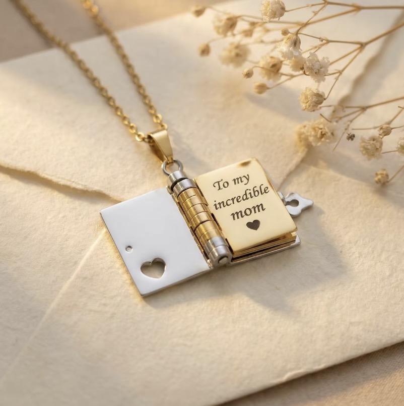 Best Mom Ever Book Necklace—the perfect gift choice for Mother's Day. Featuring a charming book-style design, it is meticulously crafted from rust-resistant 316 titanium steel—an ideal gift for Mom, a daughter, a son, or a loved one.