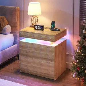 Dystler LED Nightstand Set of 2 with Charging Station,3 Drawers Night Stand with Lockable Hidden Storage,Smart Bedside Table with Human Sensor RGB Lights for Bedroom,white