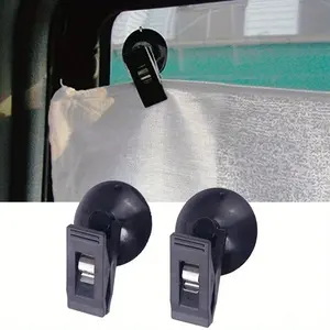 1 Pair Car Interior Window Clip Mount Black Suction Cap Clip Plastic Sucker Removable Holder For Sunshade Curtain Towel Ticket Towel Clips