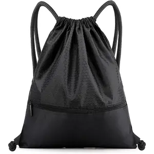 Drawstring Backpack Bag, Waterproof Draw String Back Sack with Zip Pocket, Gym Drawstring Bags Swim Bag for Men Women