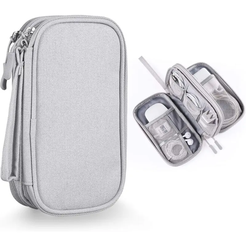 Sporty Protective Gear Small Cable Organizer Pouch, Light Grey Travel Electronics Charger Accessory Case