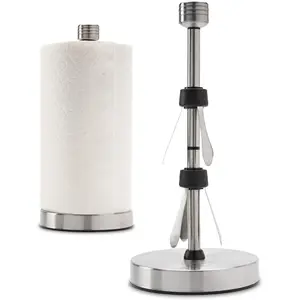 Heavy-Duty Stainless Steel Paper Towel Holder, Easy One-Handed Tear Weighted Standing Countertop Dispenser for Kitchen, Fits All Paper Towel Rolls, Silver
