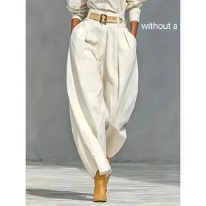 Women's Fashion Pleated Casual Loose Pants Belt Not Included