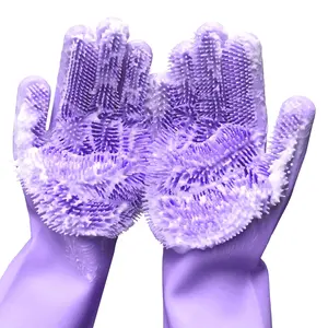 Silicone Dishwashing Gloves for Washing Dishes - Reusable Rubber Gloves for Cleaning the Home Dish Gloves for Dish Wash Pet Care Car Washing - Kitchen Cleaning Scrubber 1 Pair Purple Cleaning Gloves ALPENKOK