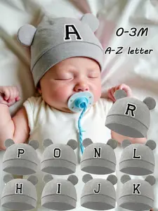 Personalized Initial Baby Hat Bonnet 0-3 Months Baby Beanie Cozy Stretchy Newborn Hospital Hat Bear Ear Design Bear Ear Feature Delicate Scalp Protection Unisex Daily Wear Milestone Photo