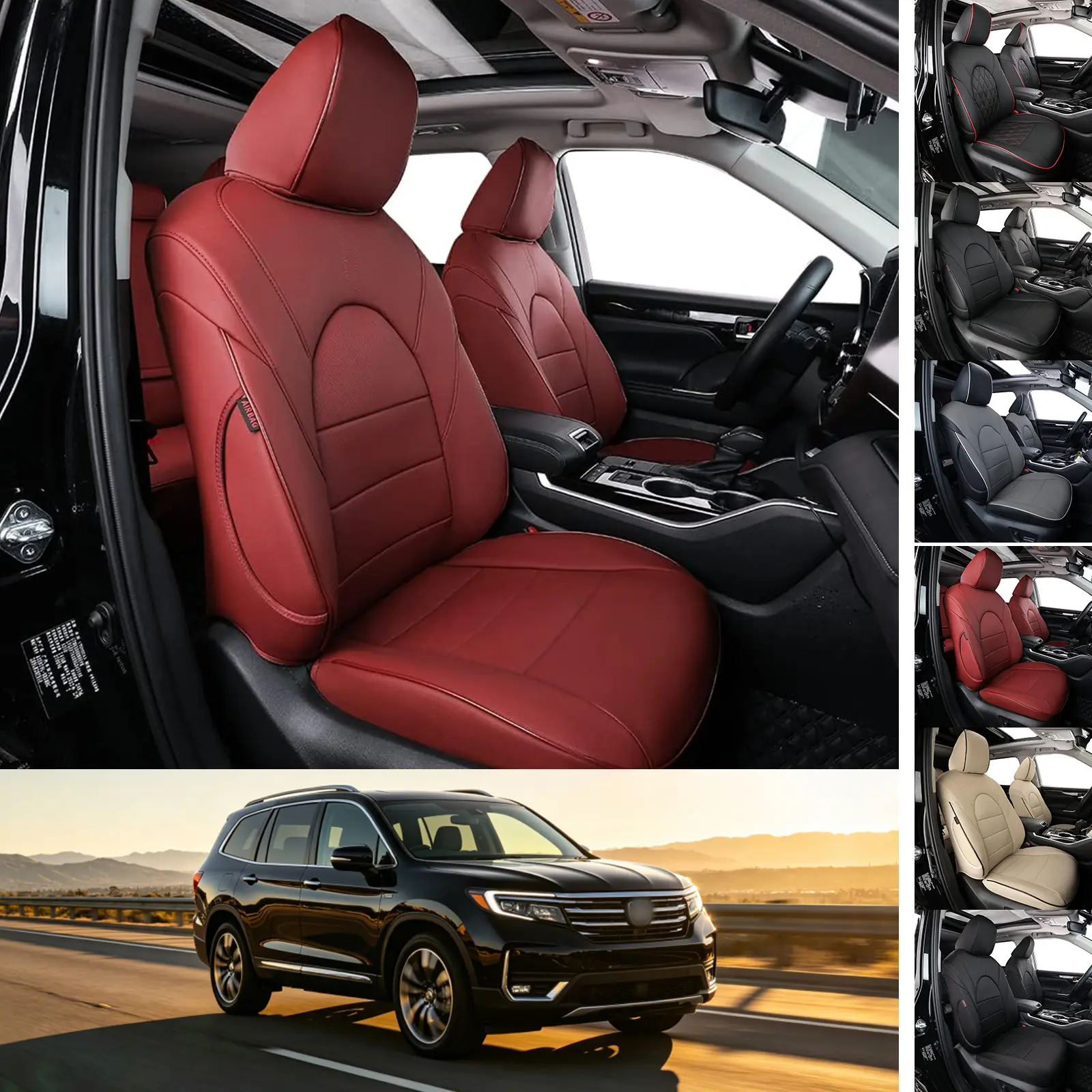 EKR Custom Fit Honda Pilot Car Seat Covers (Fits 2016-2025 LX/EX/EX-L/Sport/TrailSport/Touring/Elite/Black Edition) 7/8-Seats Premium Faux Leather Waterproof Stain-Resistant Easy Install Car Seat Protection Interior Upgrade 2-Year Warranty fathersdaygift
