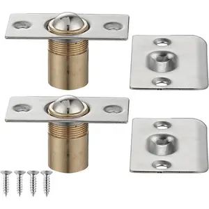Closet Door Ball Catch Hardware, Stainless Steel Catch Adjustable with Strike Plate, Brushed Satin Finish 2 Pack, HBC100-P2