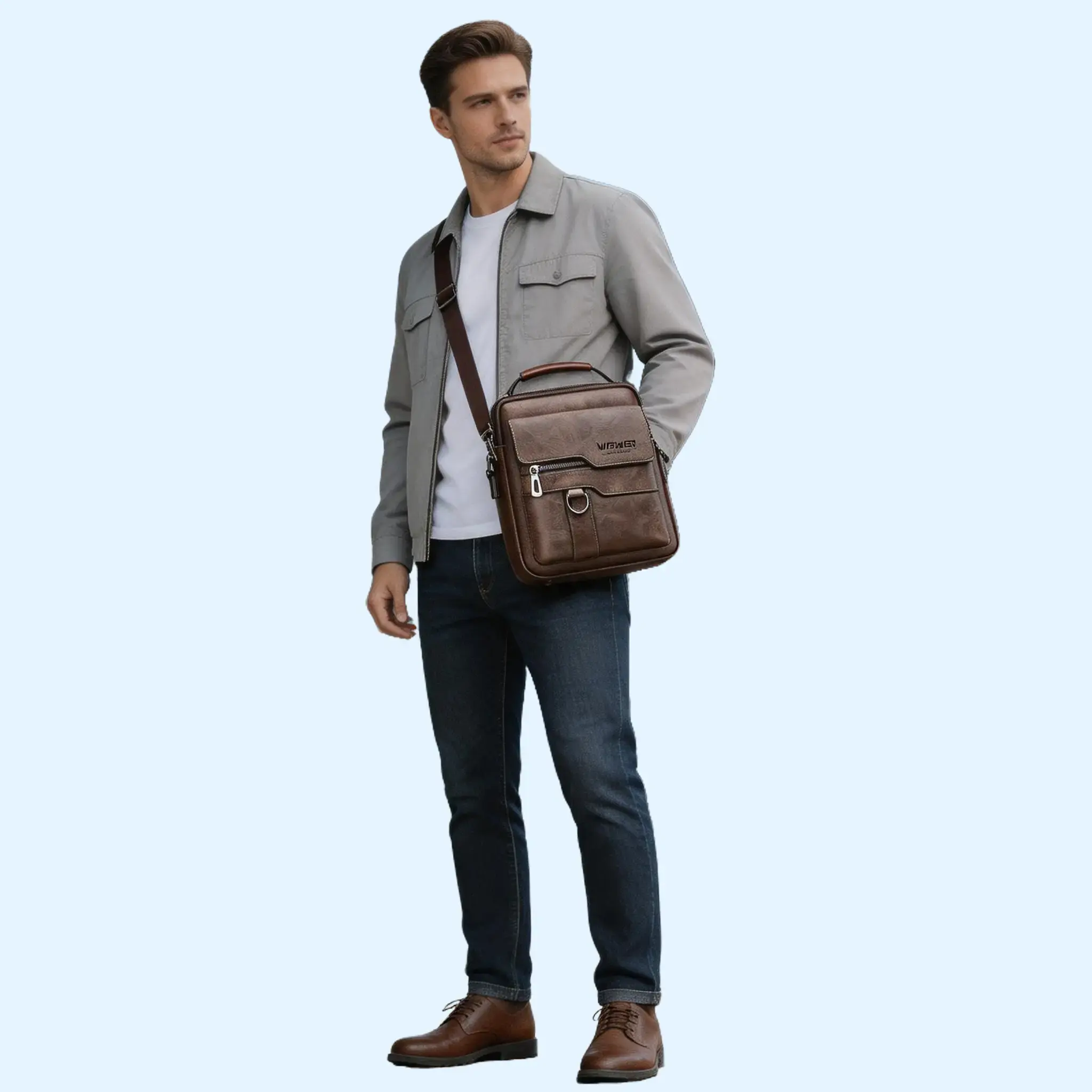 Men's Vintage Messenger Bag, Multifunctional PU Leather Crossbody with Top Handle, Lightweight Zipper Shoulder Bag for Work, Travel, University, Multifunctional Crossbody Bag