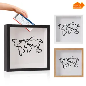 Map Your Memories! World Map Ticket Shadow Box Creative Travel Memory Organizer Wall & Table Display for Stub Collection Room Decor