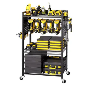 【fathersdaygift】VEVOR 4-tier Tool Organizer Cart, 150 lbs Load Capacity, Floor Stand Rolling Drill Holder and Stability Storage Rack, Heavy Duty Garage Floor Rolling Storage Cart for Workshop, Garage, Black, Power Tool Organizer, Multi-Tier Utility Carts