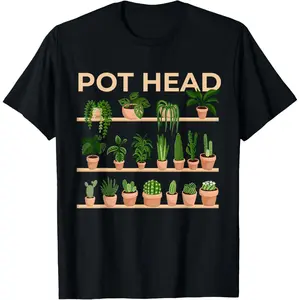 100% Cotton Pot Head Funny Indoor Potted Plant & Succulent Fan - Pothead T-Shirt