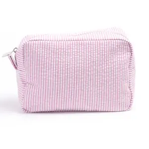 Linen Styled Pinstripe Makeup Bag