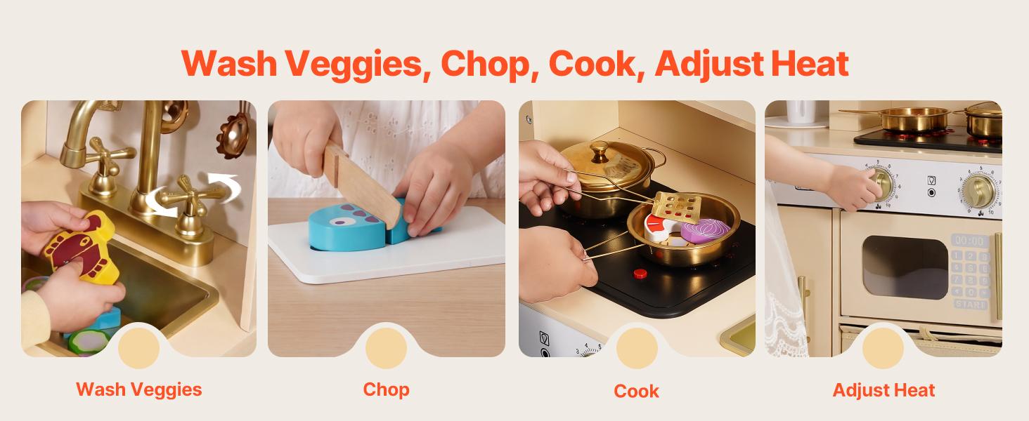 VEVOR Play Kitchen for Kids, Wooden, Kids Kitchen Playset with Realistic Lights & Sounds, Food & Cookware, Modern Style Pretend Play Toy Set, Ice Maker, Microwave, for Toddlers, Girls & Boys Ages 3-8 VEVOR Play Kitchen for Kids, Wooden, Kids Kitchen Playset with Realistic Lights & Sounds, Food & Cookware, Modern Style Pretend Play Toy Set, Ice Maker, Microwave, for Toddlers, Girls & Boys Ages 3-8