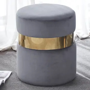 COOLTBL Round Storage Ottoman - Upholstered Footrest Footstool Side Table Seat with Metal Band for Living Room Bedroom,White，Grey，Black，Pink，Blue