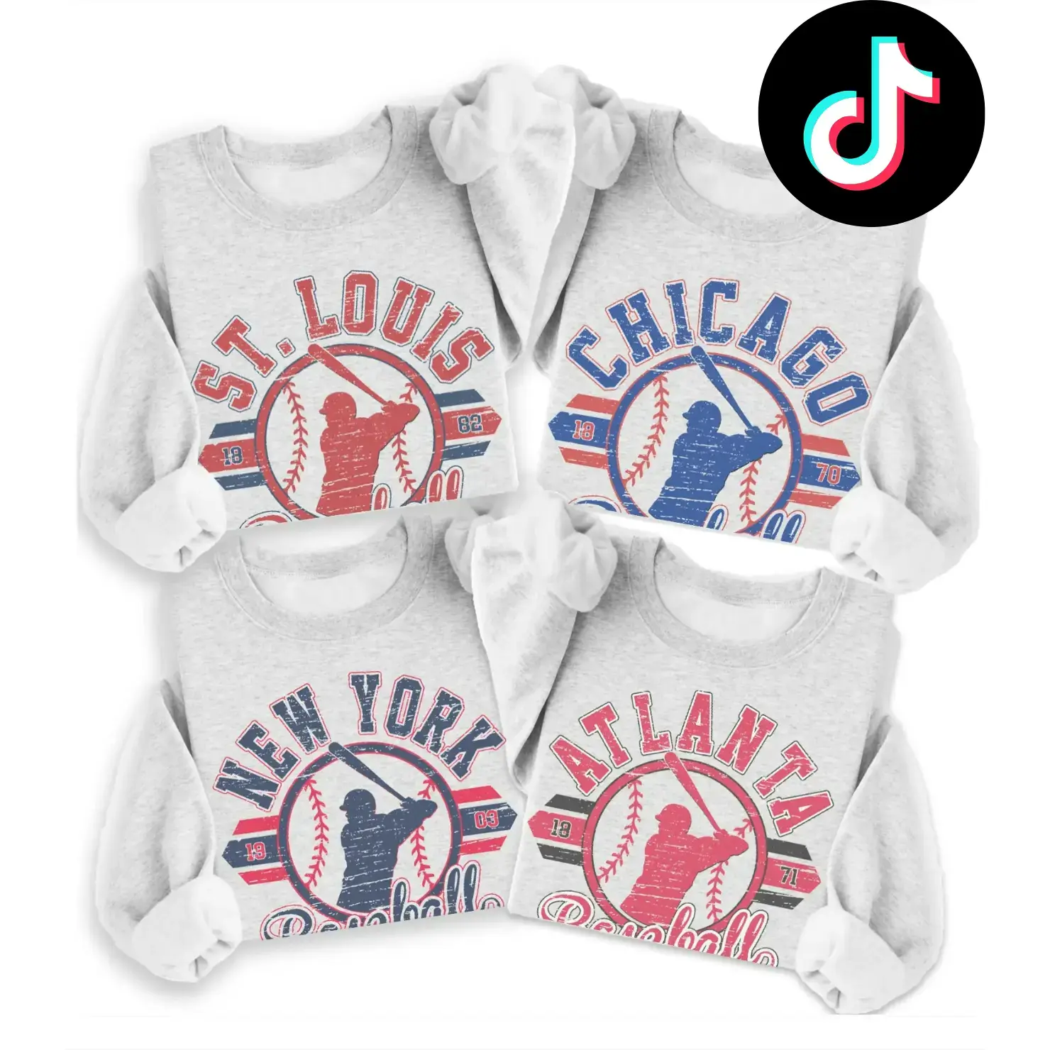 Vintage All 30 Team Baseball Sweatshirt, Retro Established City Baseball Crewneck, Ash Grey Unisex Sports Pullover, Casual Graphic Top