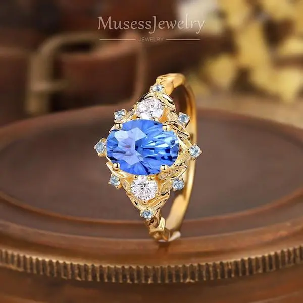 Star Sapphire Engagement Ring, Leaf-Inspired Floral Design