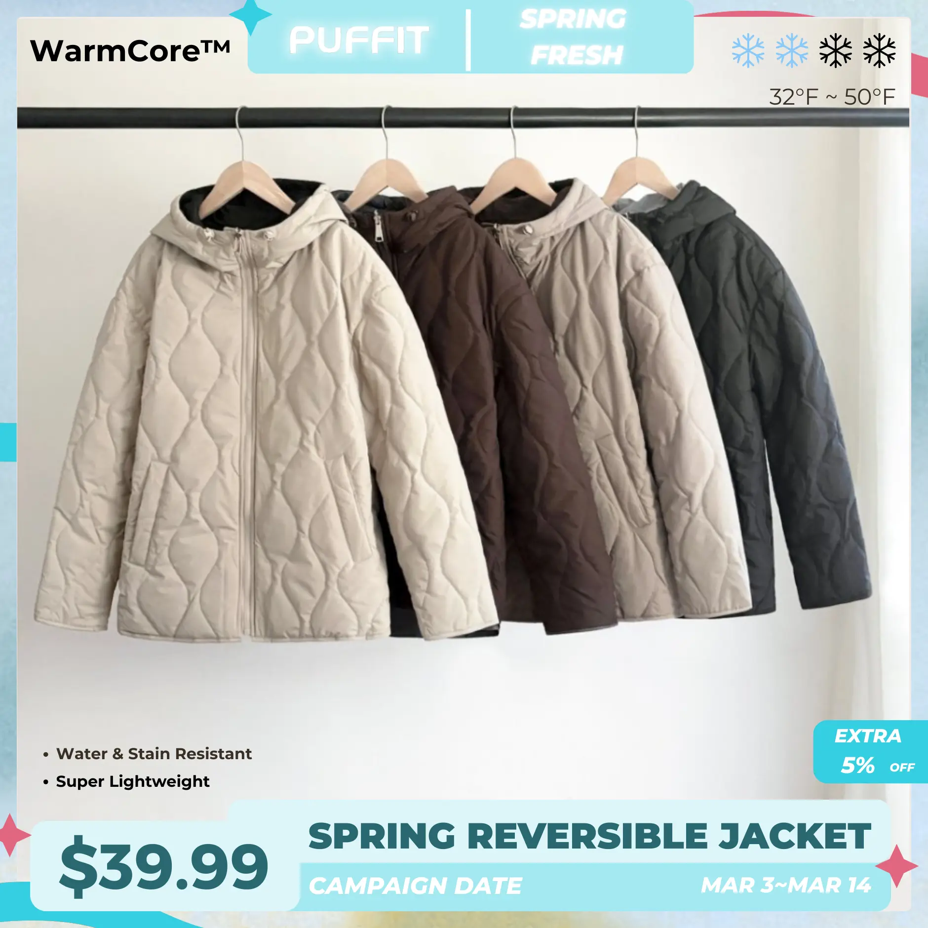 PUFFIT WarmCore Premium Womenswear Reversible Design Machine Washable ...