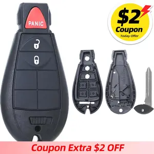Key Fob Shell Case Replacement Fits for Dodge RAM 1500 2500 3500 Grand Caravan Journey Durango Jeep Grand Cherokee 2010 2011 2012-2017 Keyless Entry Remote Control 2+1 Button Pad Cover Truck Accessories