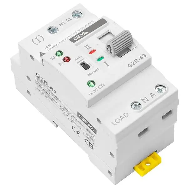 GEYA Mini ATS Automatic Transfer Switch 2 Pole 63A 120V, Dual Power Changeover Switch Auto Manual Generator Transfer Switch with Over Voltage & Under Voltage Protection, DIN Rail Mount Backup Power Switch for Home, Solar, Inverter, Cuba 110V 60Hz Systems
