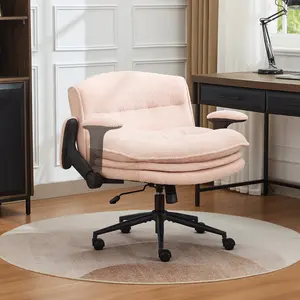 Criss Cross Chair with Flip-up Arms, Wide Criss Legged Chair with 3 Layer Cushion, Ergonomic Office Desk Chair with Wheels, Swivel Vanity Chair for Office, Living Room, Bedroom