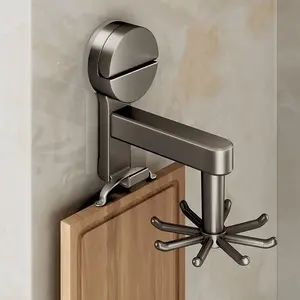 Heavy-Duty Suction Cup Kitchen Organizer - No Drill Installation, 360 Degree Rotating Hook, Space-Saving Cabinet Door Or Wall Mount - Holds Pots, Spatulas, Spoons, Utensils - Easy Installation for Small Kitchens - Durable Plastic Construction